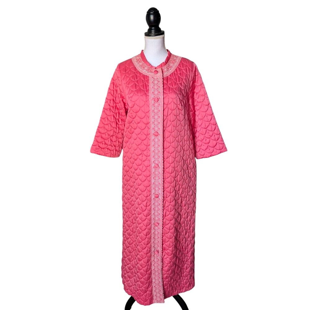 Vintage Sears At Home Wear Hot Pink Robe Housecoat Quilted Size 14 60s Barbie